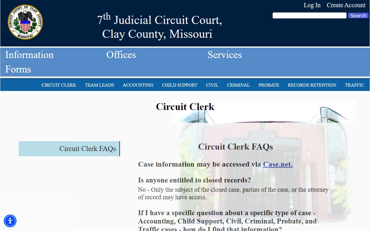 Clay County Circuit Clerk official page with case access FAQ