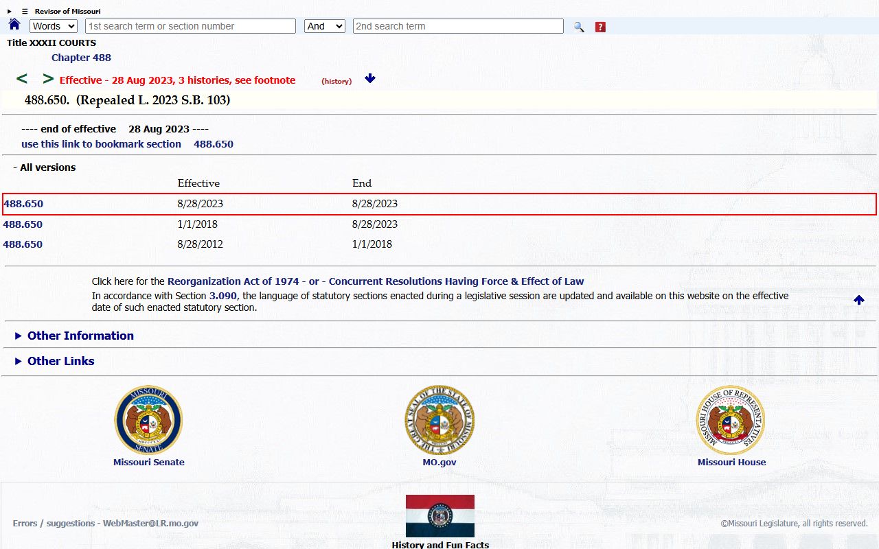 Clay County public records expungement surcharge RSMo 488.650