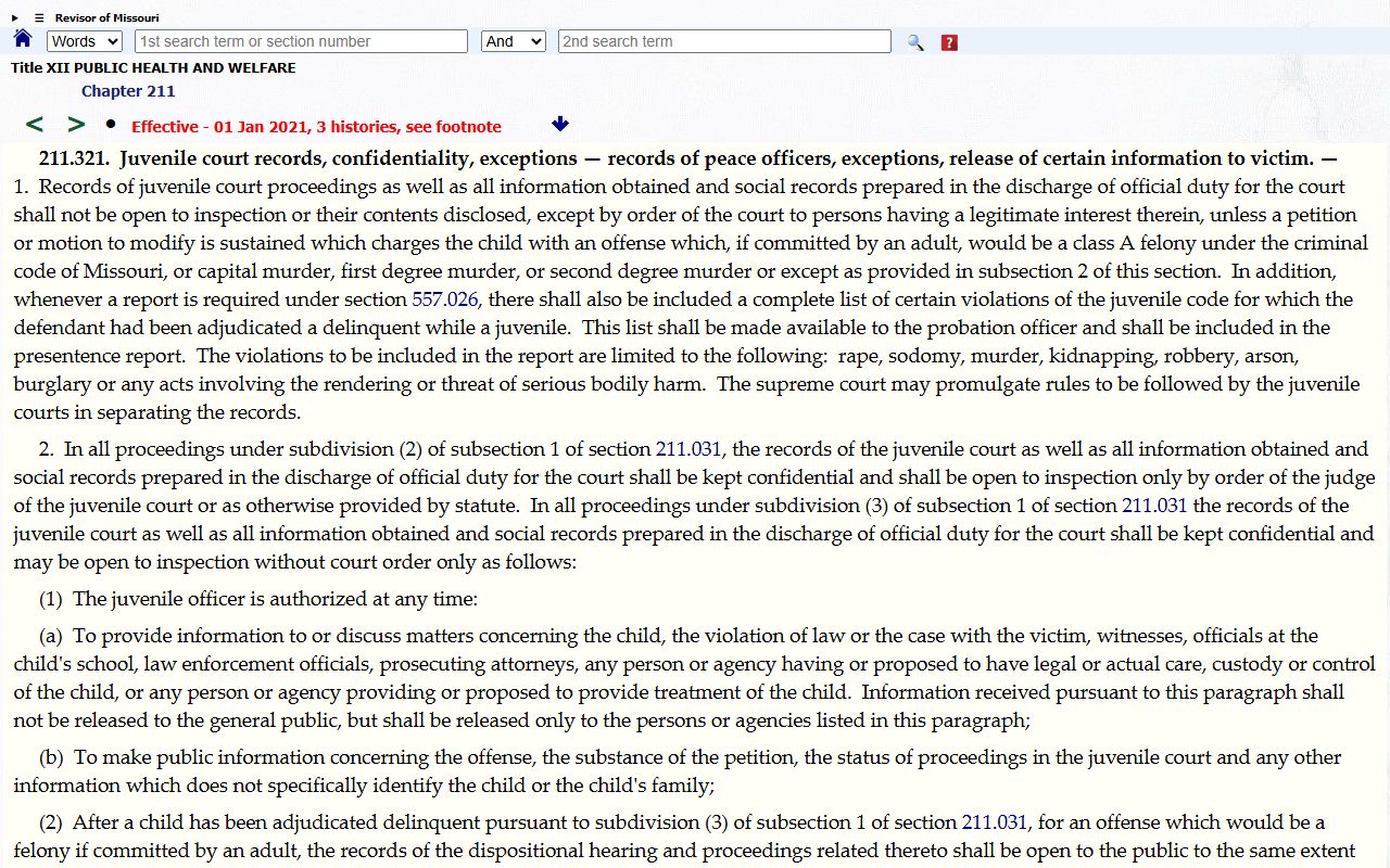 Clay County probate records juvenile confidentiality statute RSMo 211.321