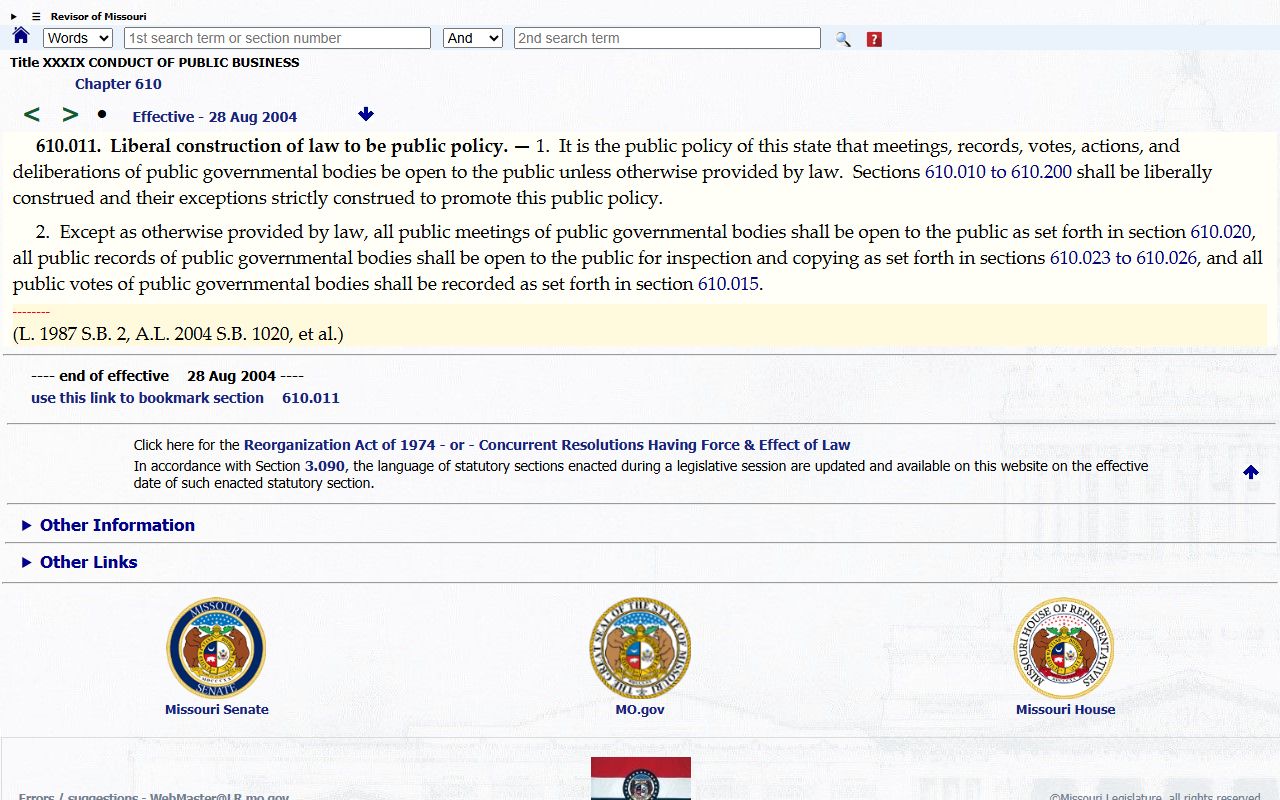 Clay County public records policy under Missouri Sunshine Law RSMo 610.011