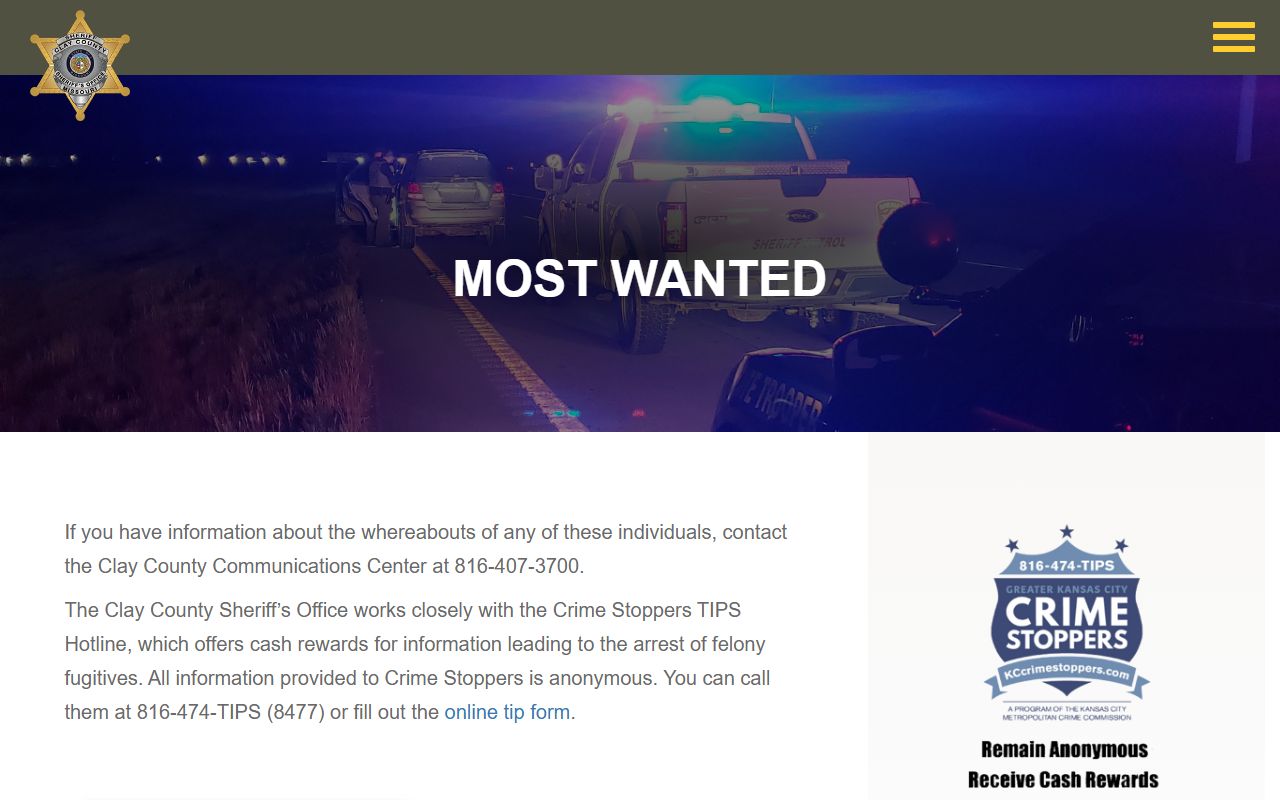 Clay County warrant records Most Wanted page from the Sheriff's Office
