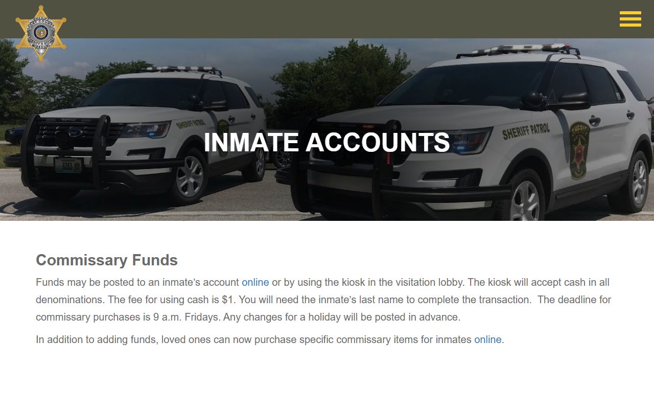 Clay County inmate records commissary and inmate accounts page