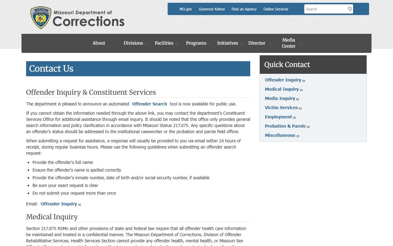 Clay County released inmates Missouri DOC offender search page